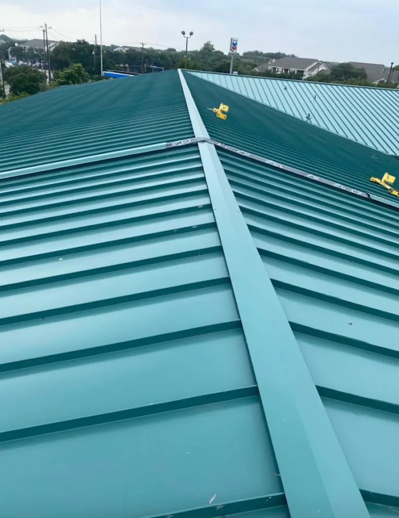 Green commercial metal roof ridge and valley for Metal Roof Repair in Irvington